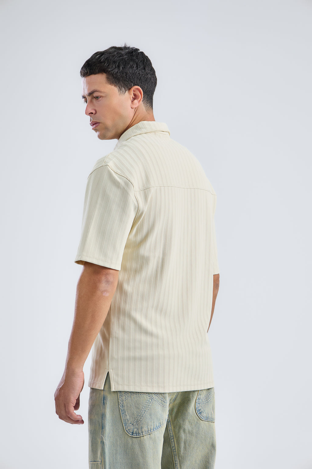 Vertical Stripe Zip Polo Shirt