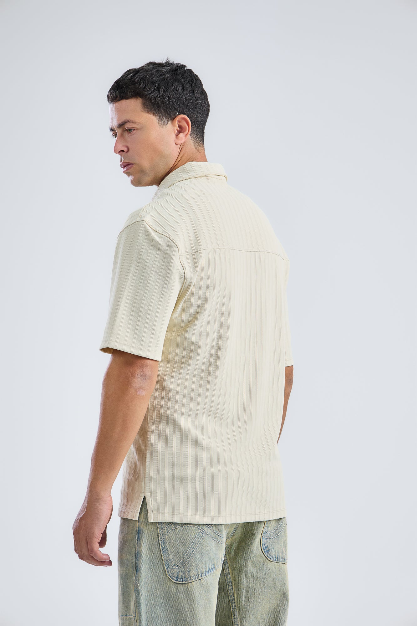 Vertical Stripe Zip Polo Shirt