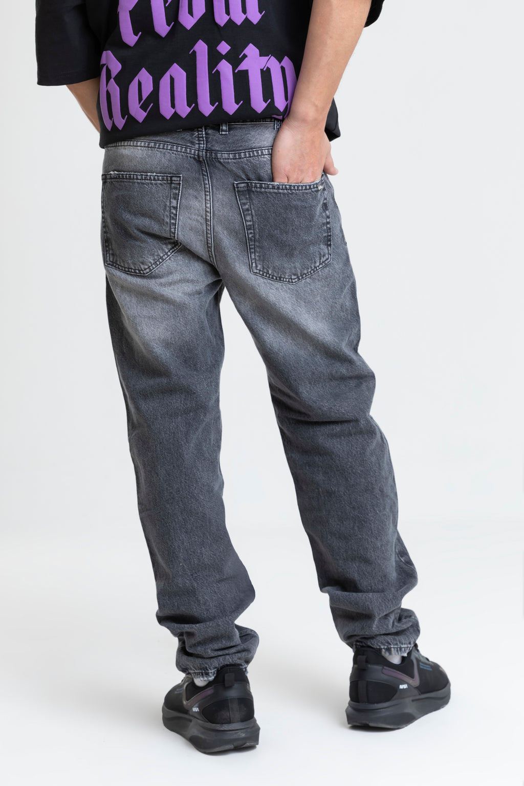 RIPPED WIDE LEG JEANS DARK GREY