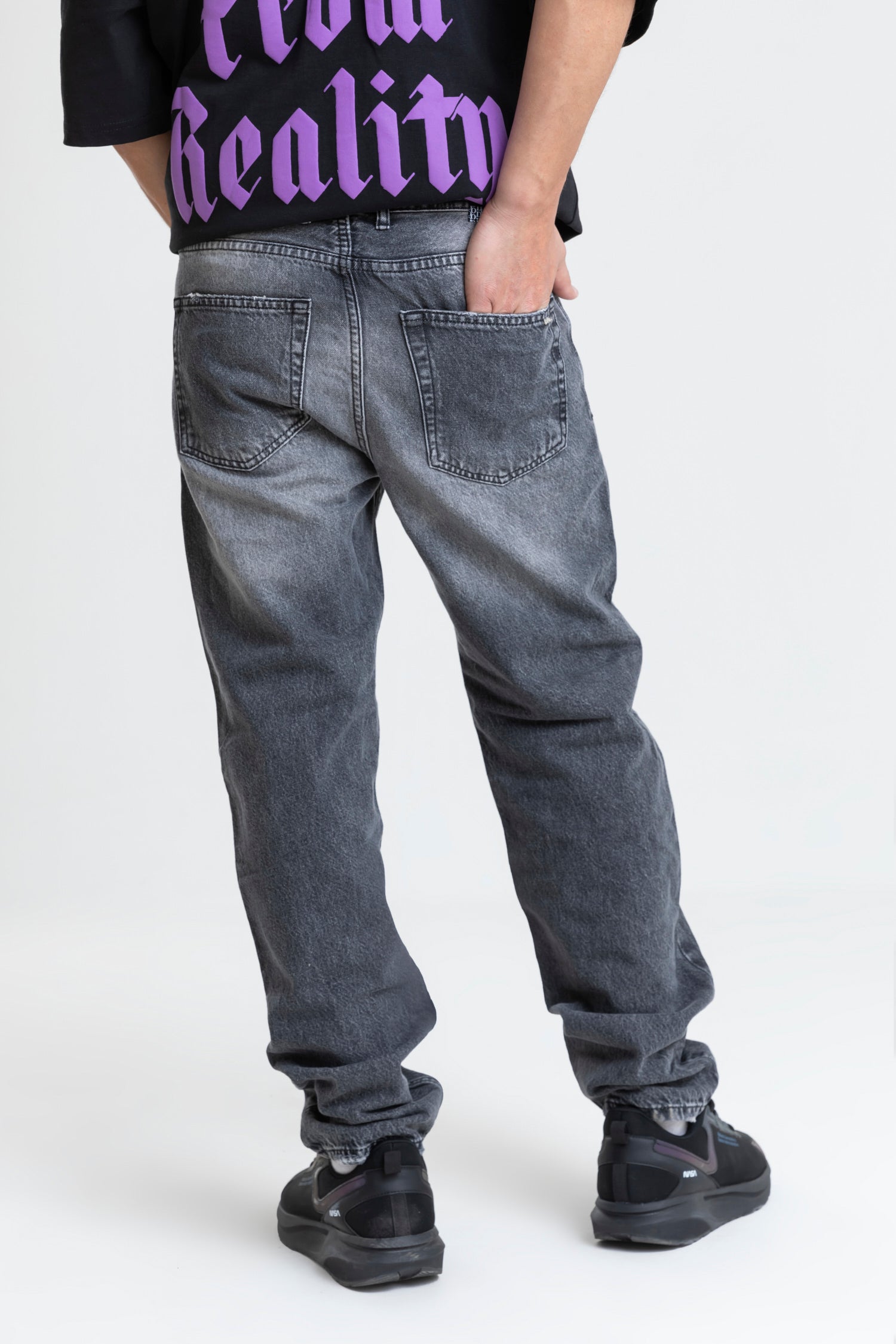 RIPPED WIDE LEG JEANS DARK GREY