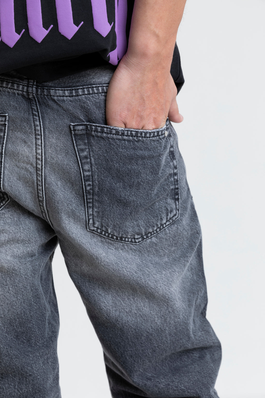 RIPPED WIDE LEG JEANS DARK GREY