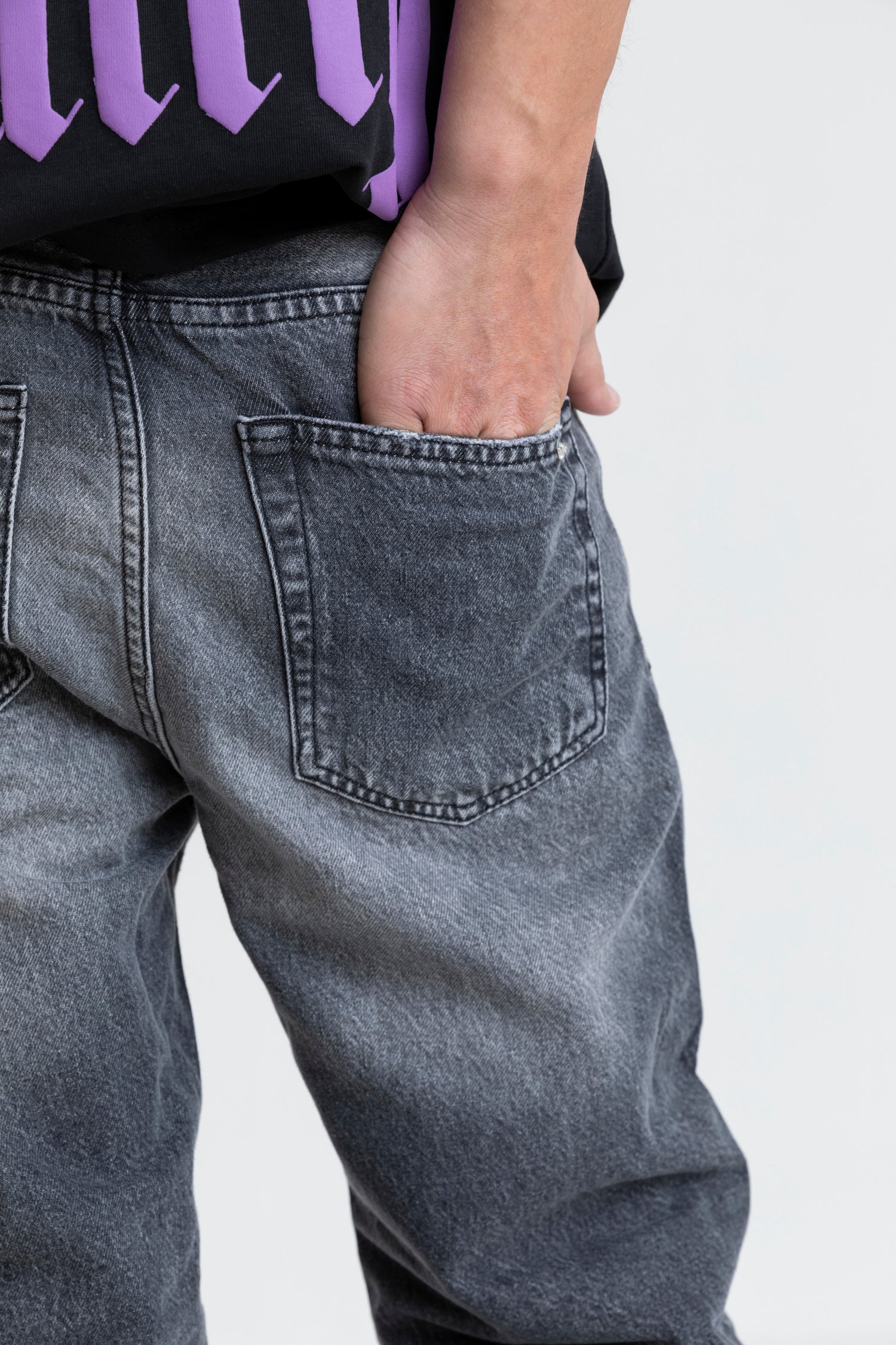 RIPPED WIDE LEG JEANS DARK GREY