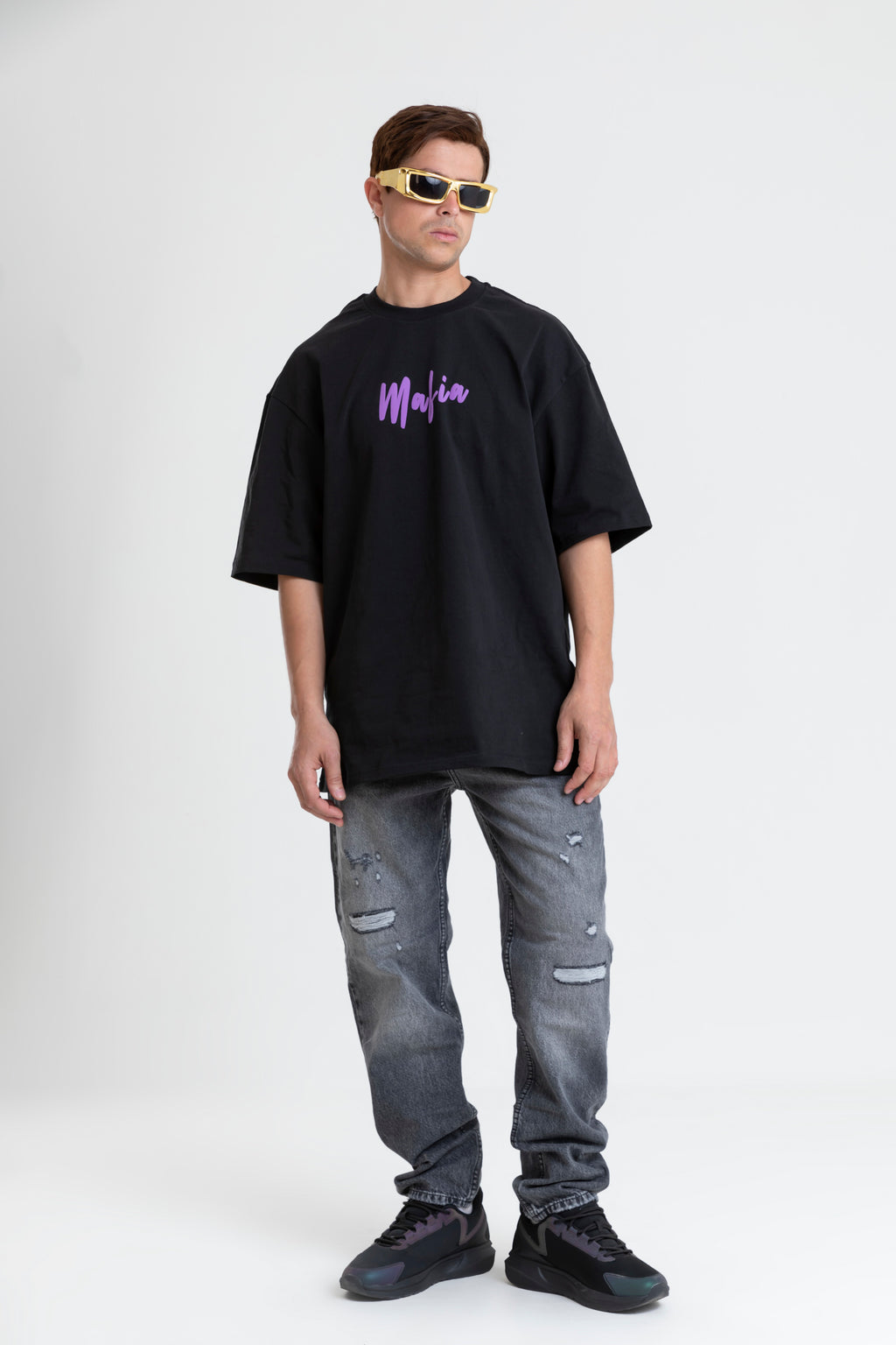 RIPPED WIDE LEG JEANS DARK GREY