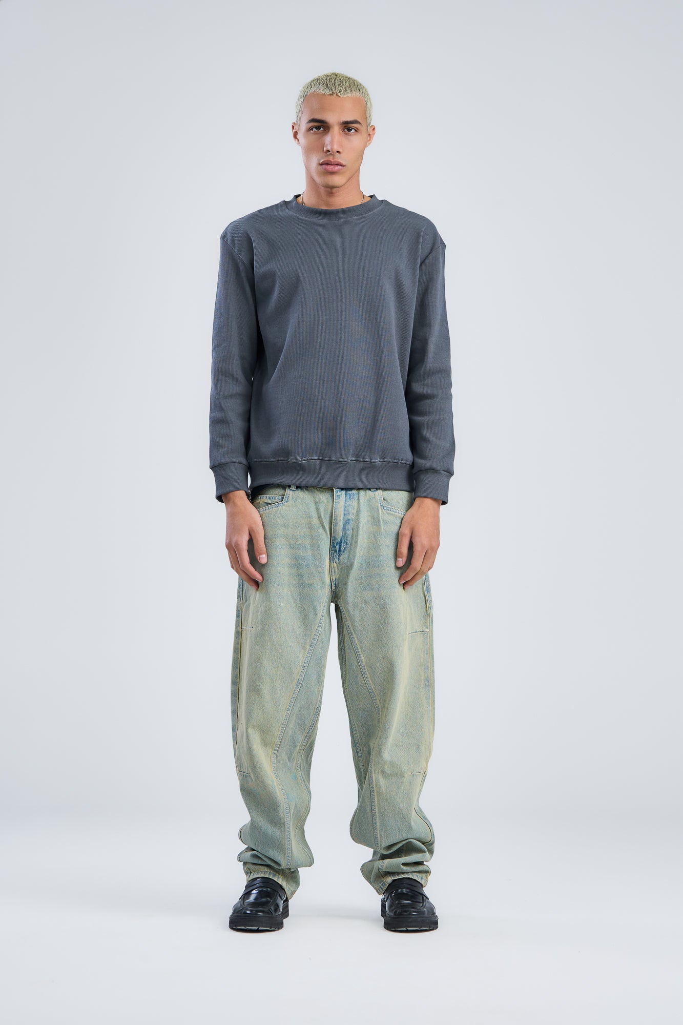 Basic Ribbed Trims Round T-Shirt