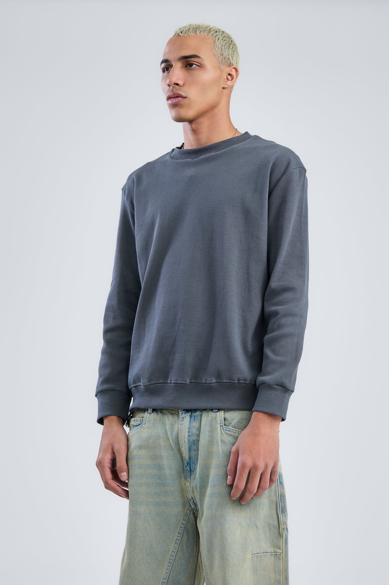 Basic Ribbed Trims Round T-Shirt