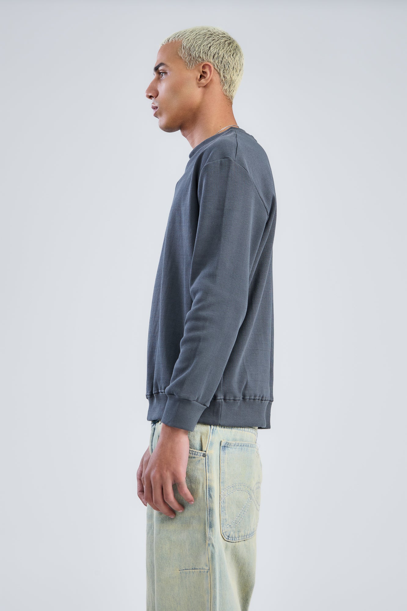 Basic Ribbed Trims Round T-Shirt