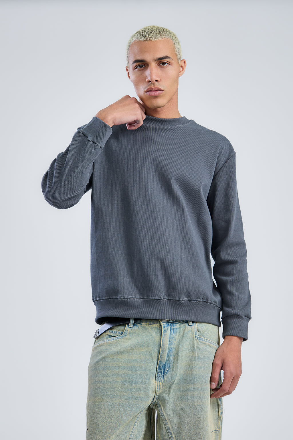 Basic Ribbed Trims Round T-Shirt