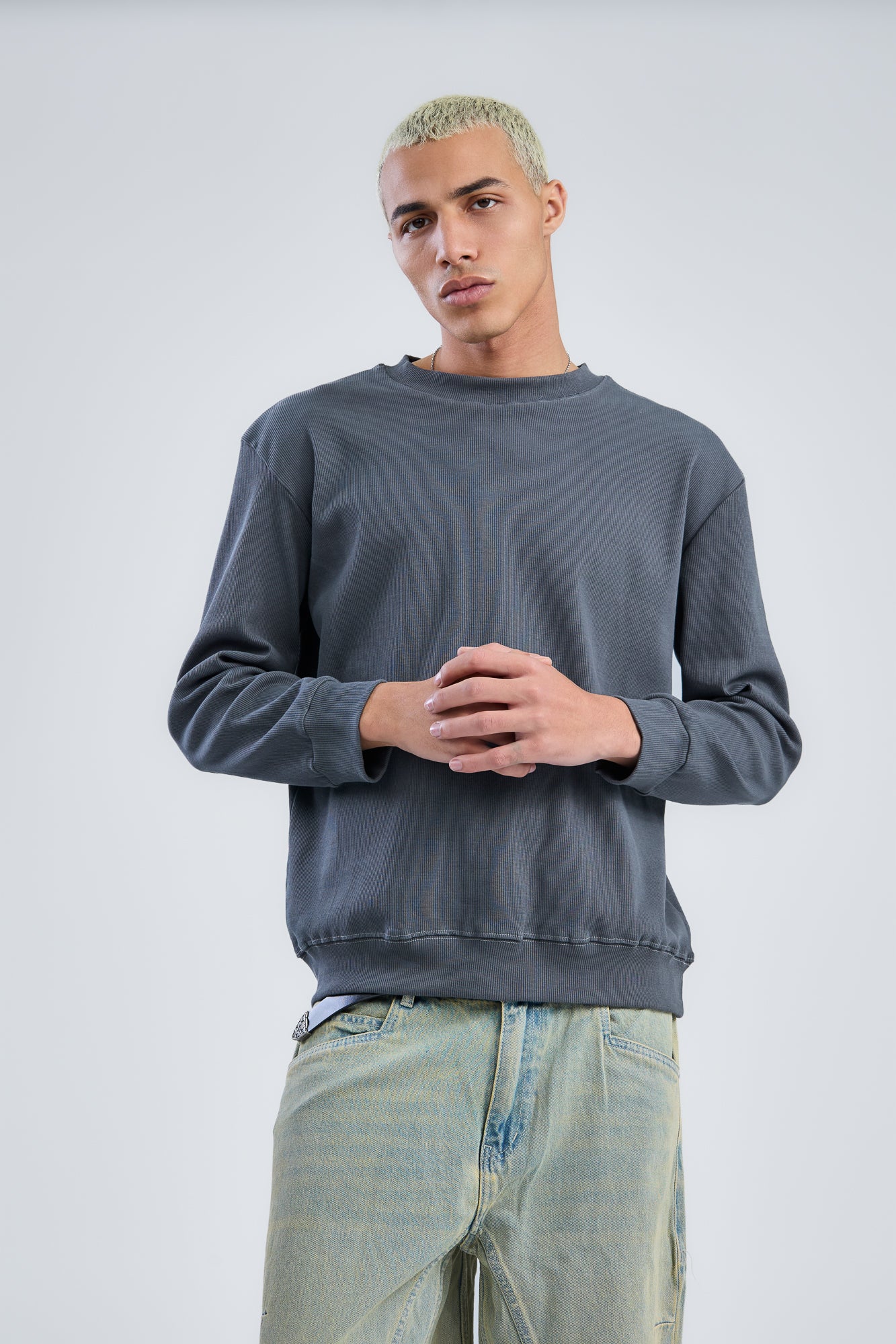 Basic Ribbed Trims Round T-Shirt