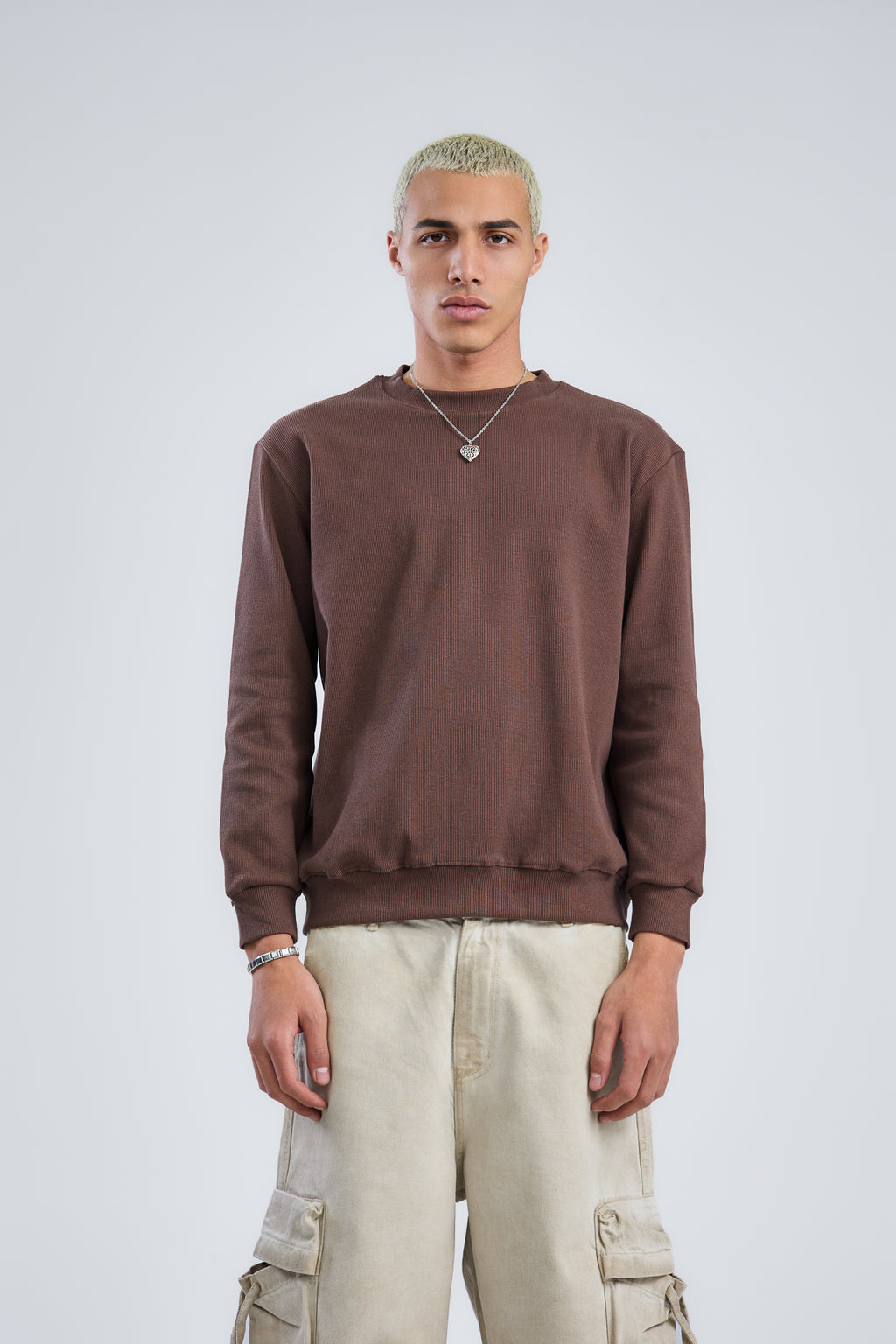 Basic Ribbed Trims Round T-Shirt