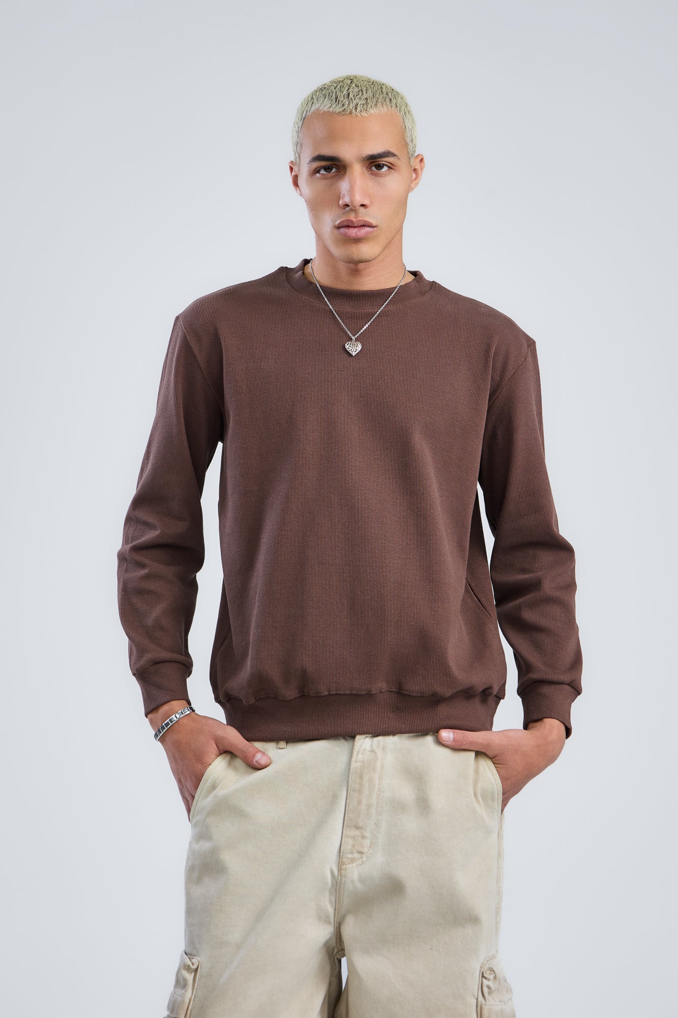 Basic Ribbed Trims Round T-Shirt