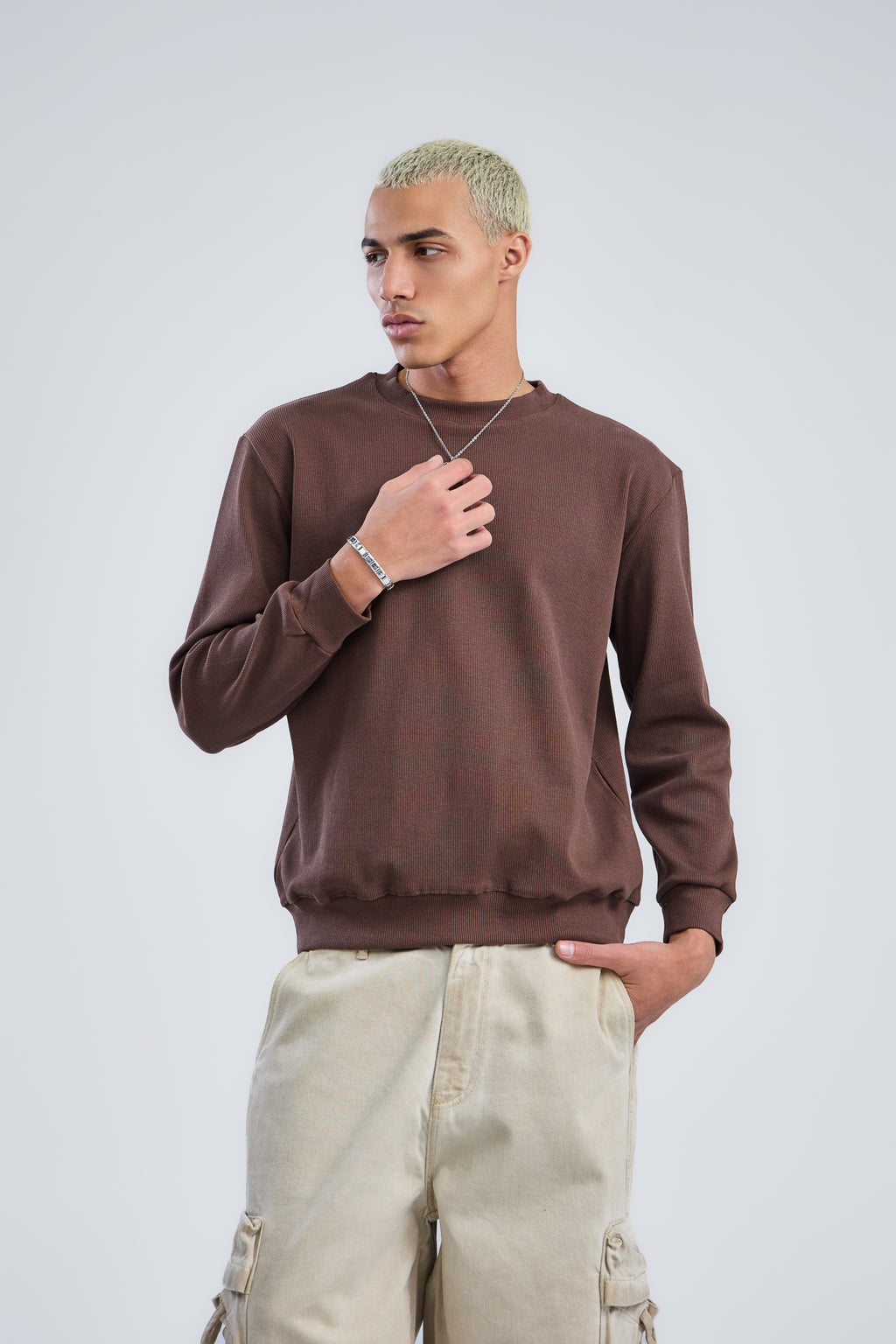 Basic Ribbed Trims Round T-Shirt