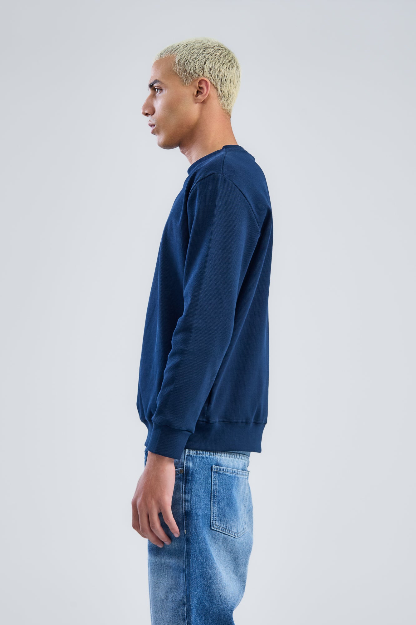 Basic Ribbed Trims Round T-Shirt