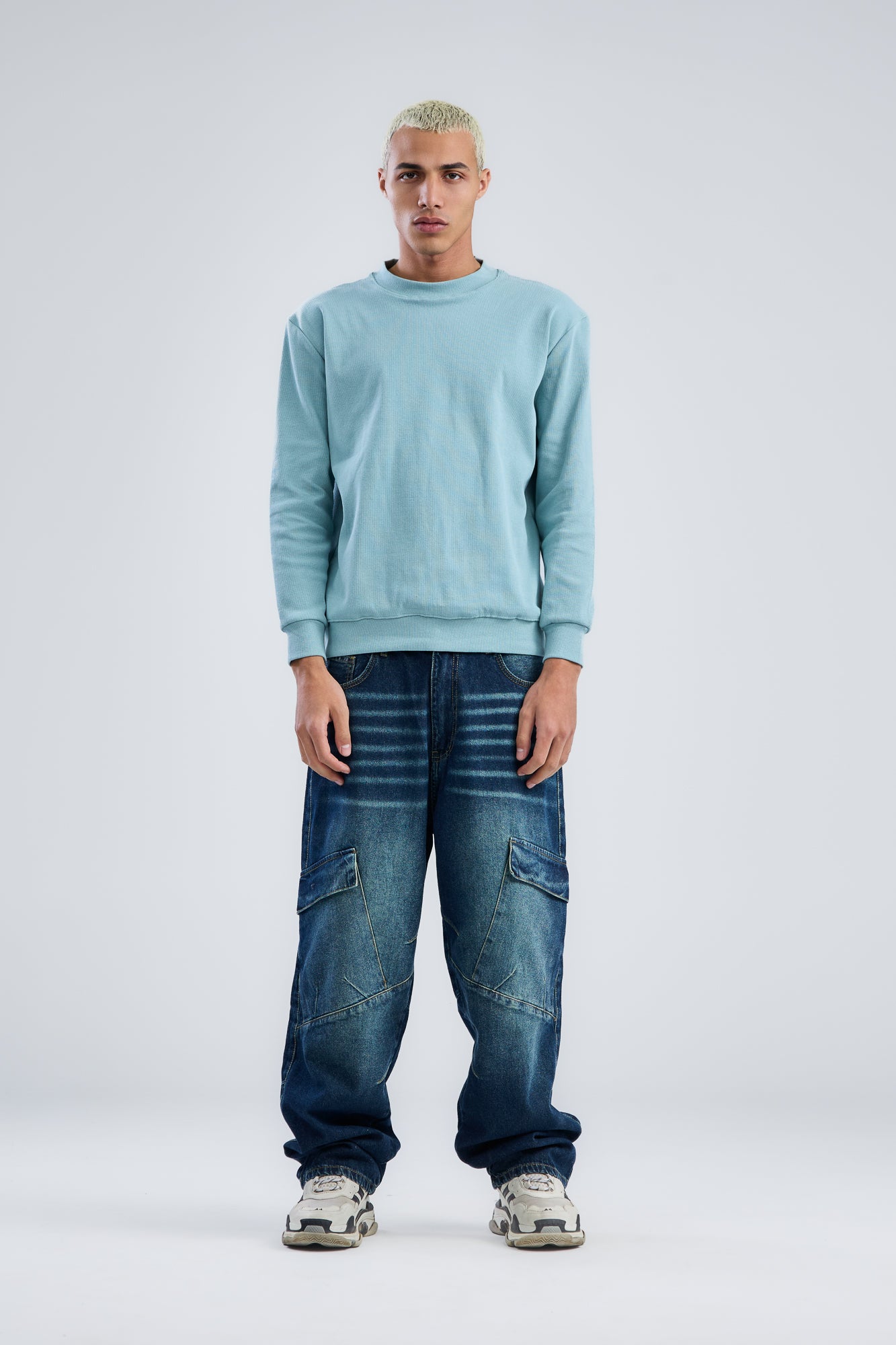 Basic Ribbed Trims Round T-Shirt