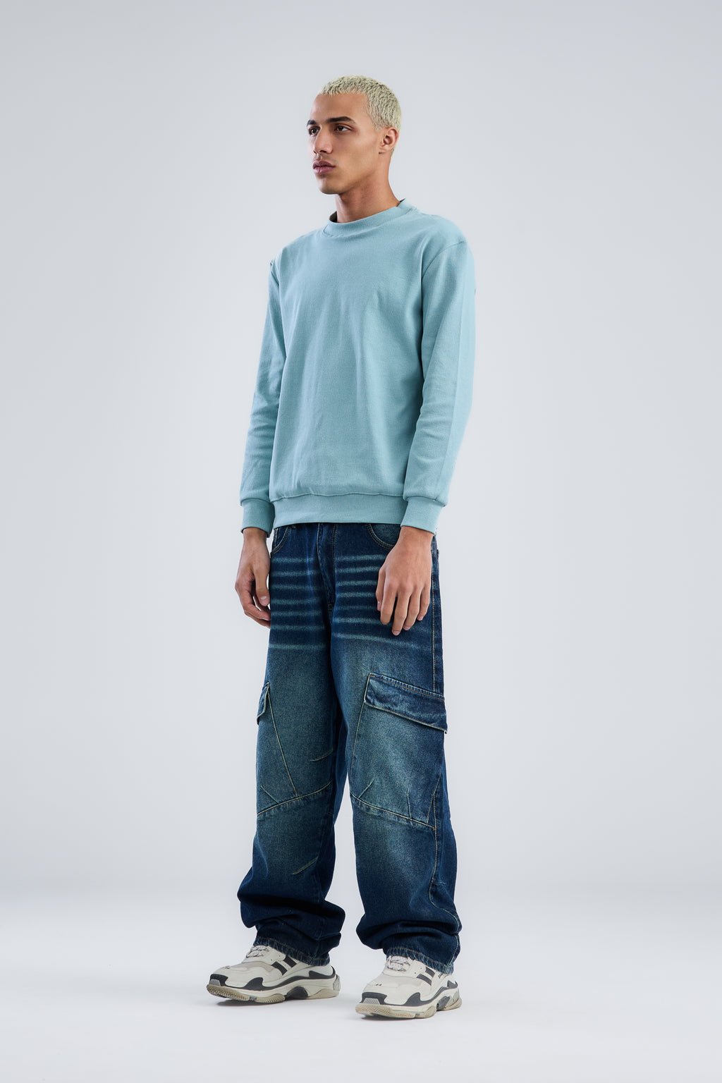 Basic Ribbed Trims Round T-Shirt