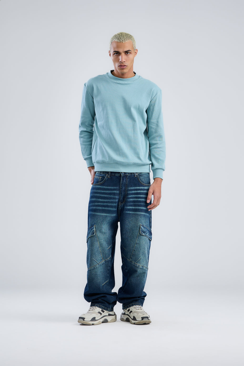 Basic Ribbed Trims Round T-Shirt