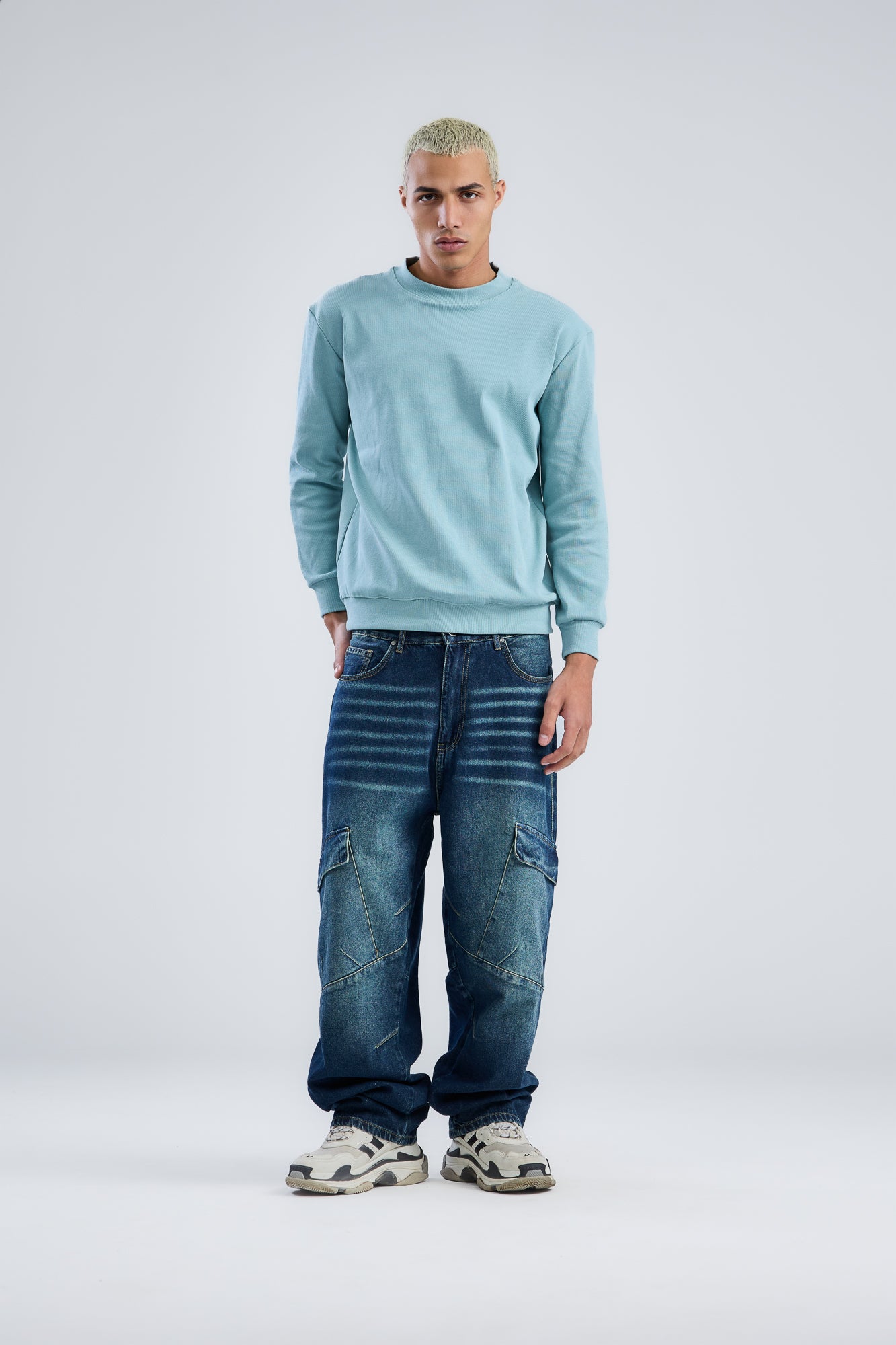 Basic Ribbed Trims Round T-Shirt