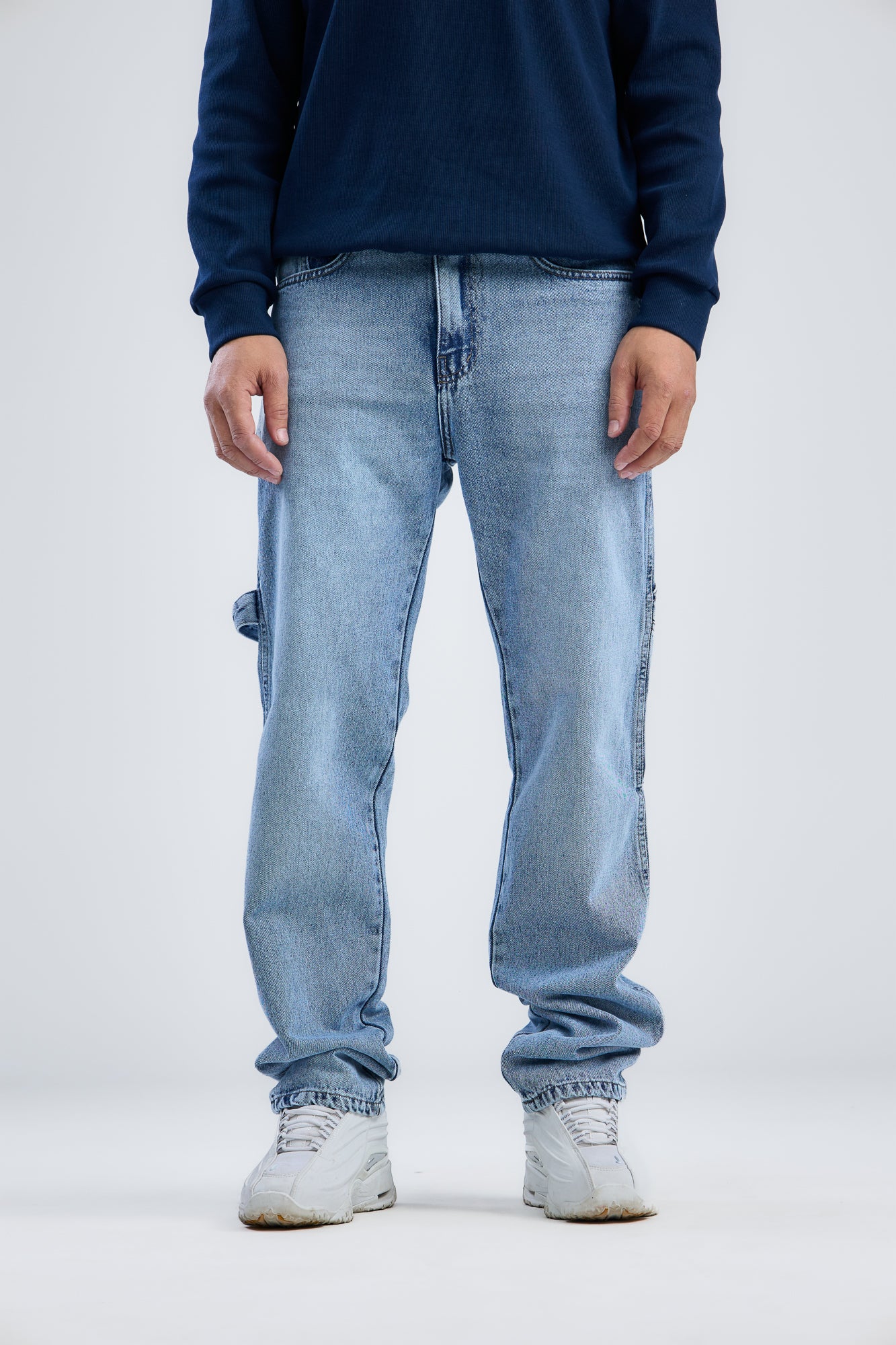 Embroidery Washed Denim wide leg jeans