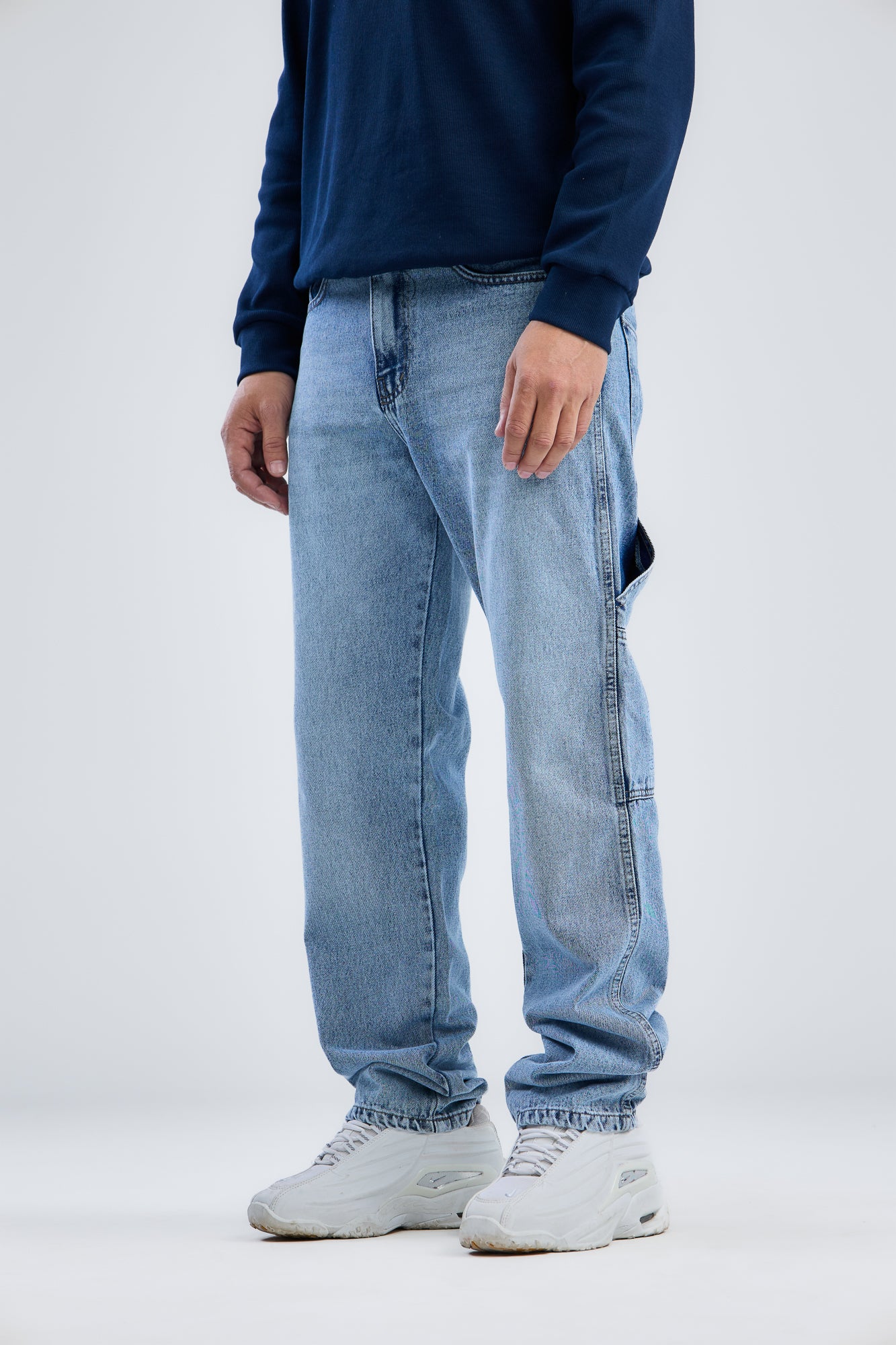 Embroidery Washed Denim wide leg jeans