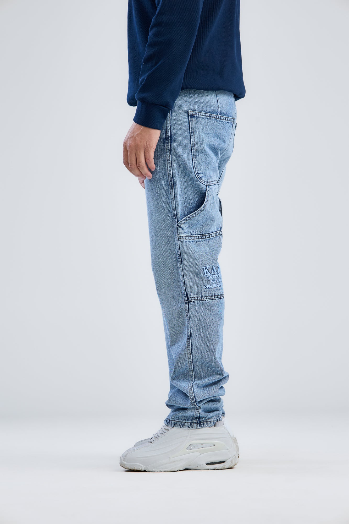 Embroidery Washed Denim wide leg jeans