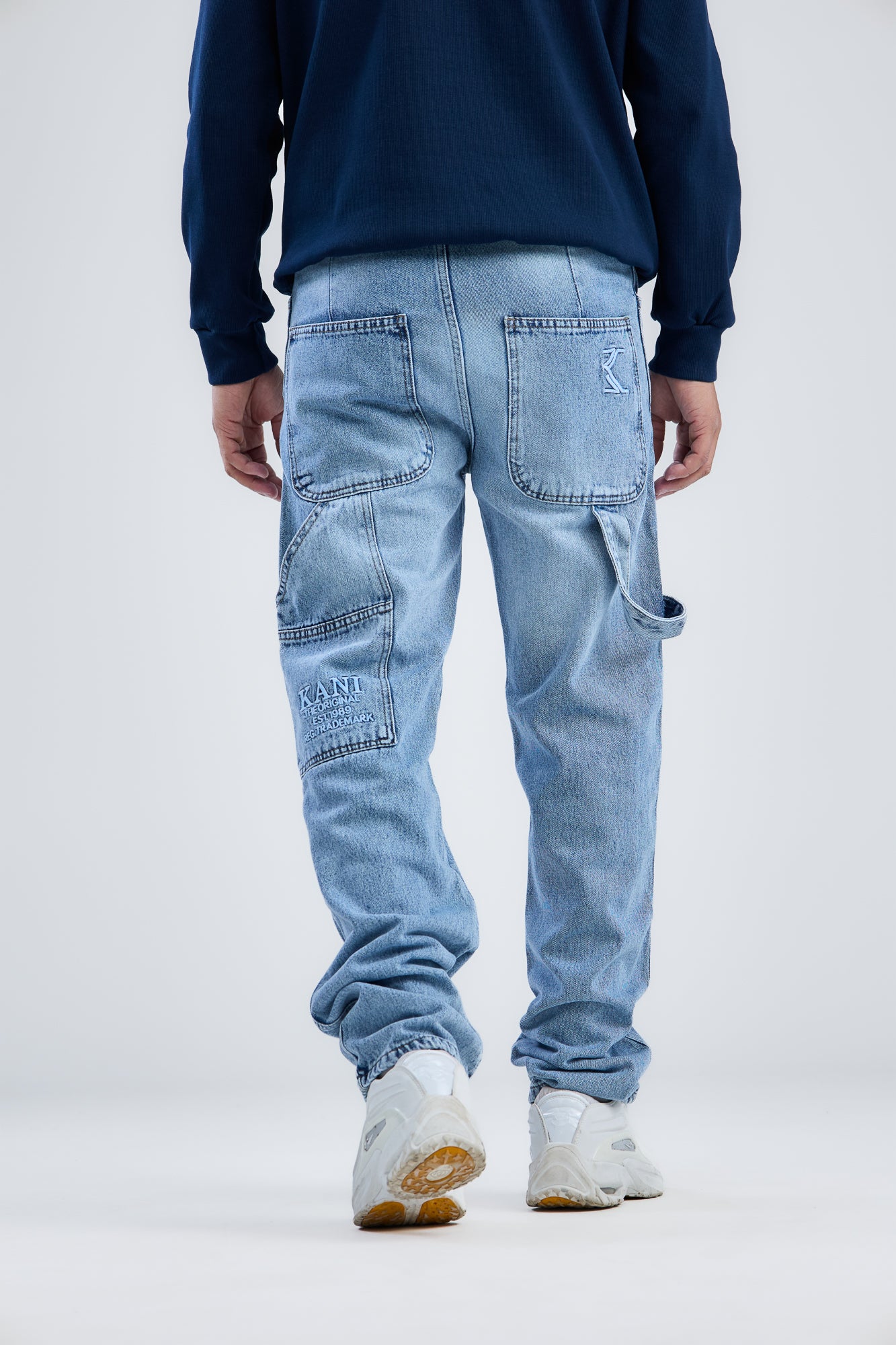 Embroidery Washed Denim wide leg jeans