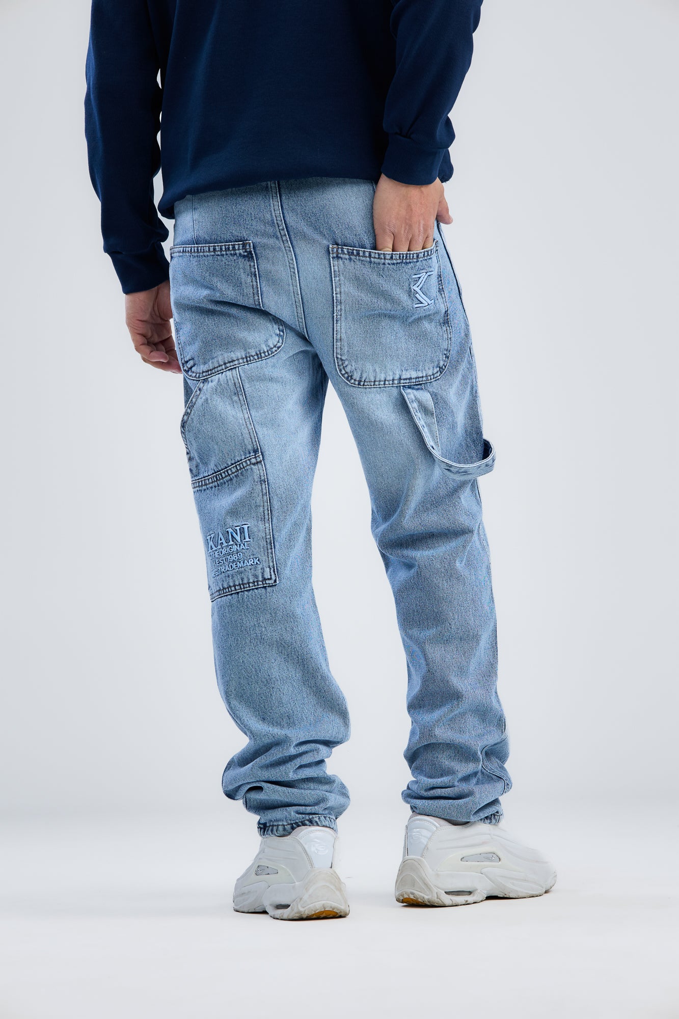 Embroidery Washed Denim wide leg jeans