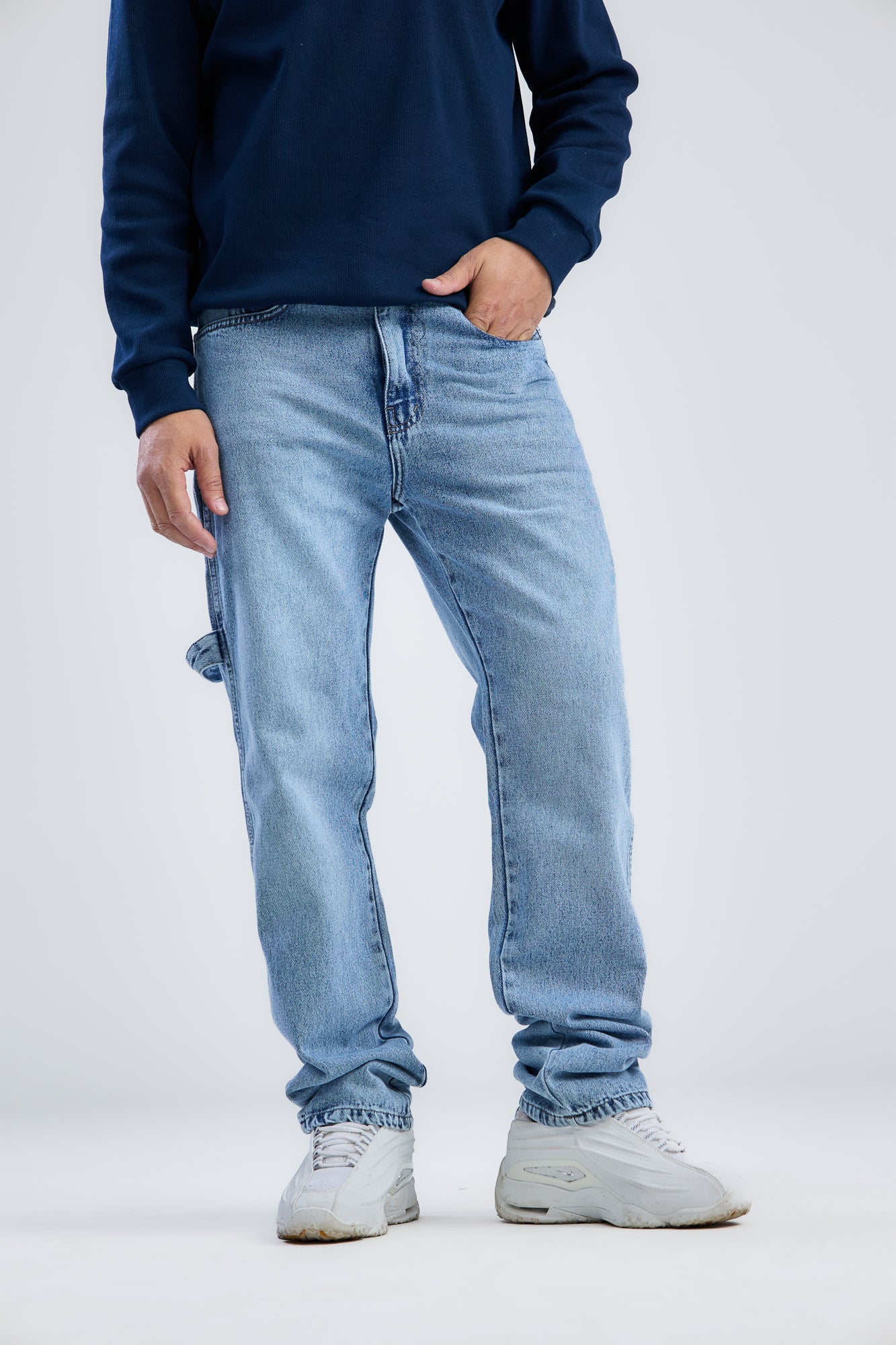 Embroidery Washed Denim wide leg jeans