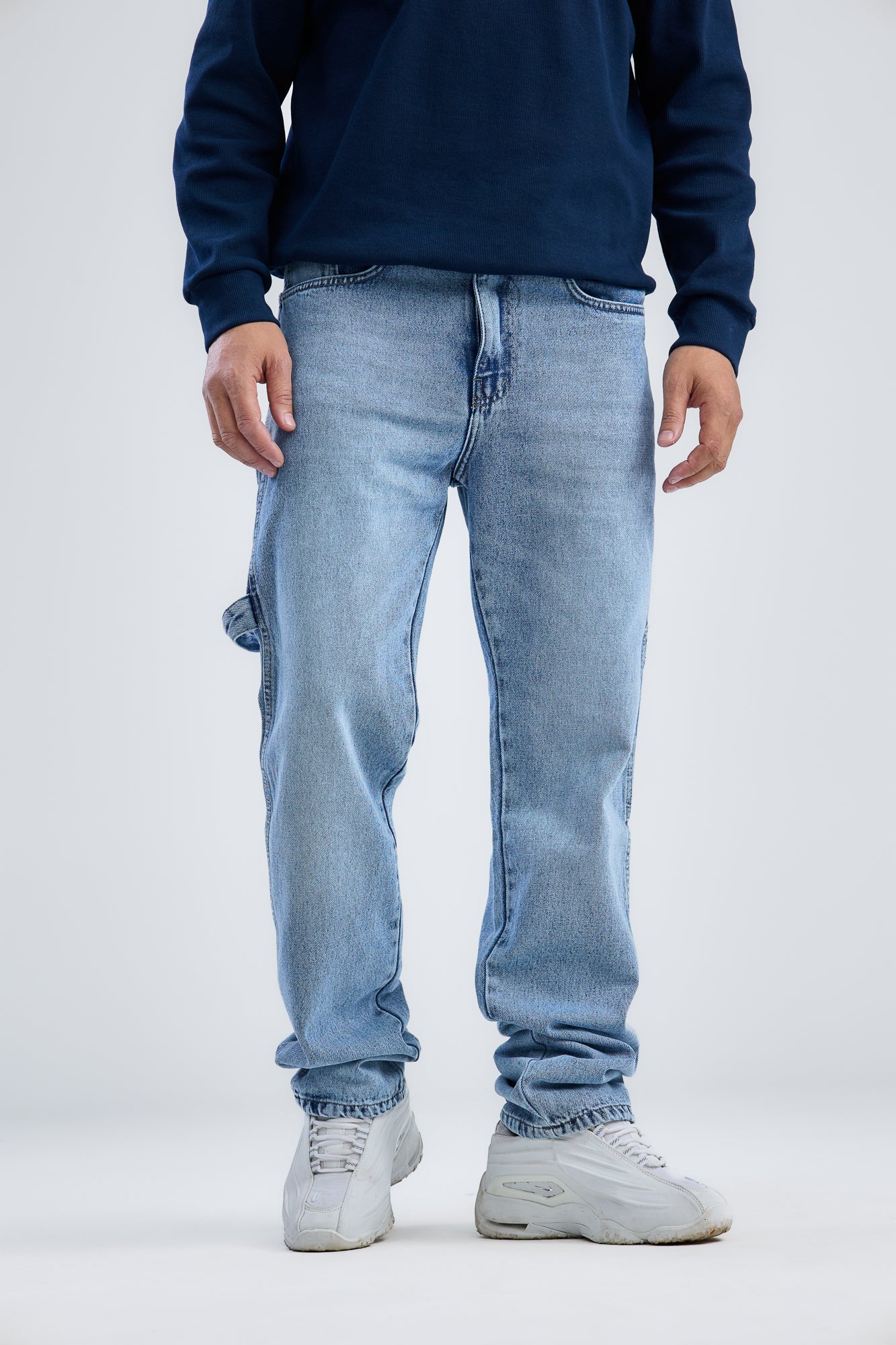 Embroidery Washed Denim wide leg jeans