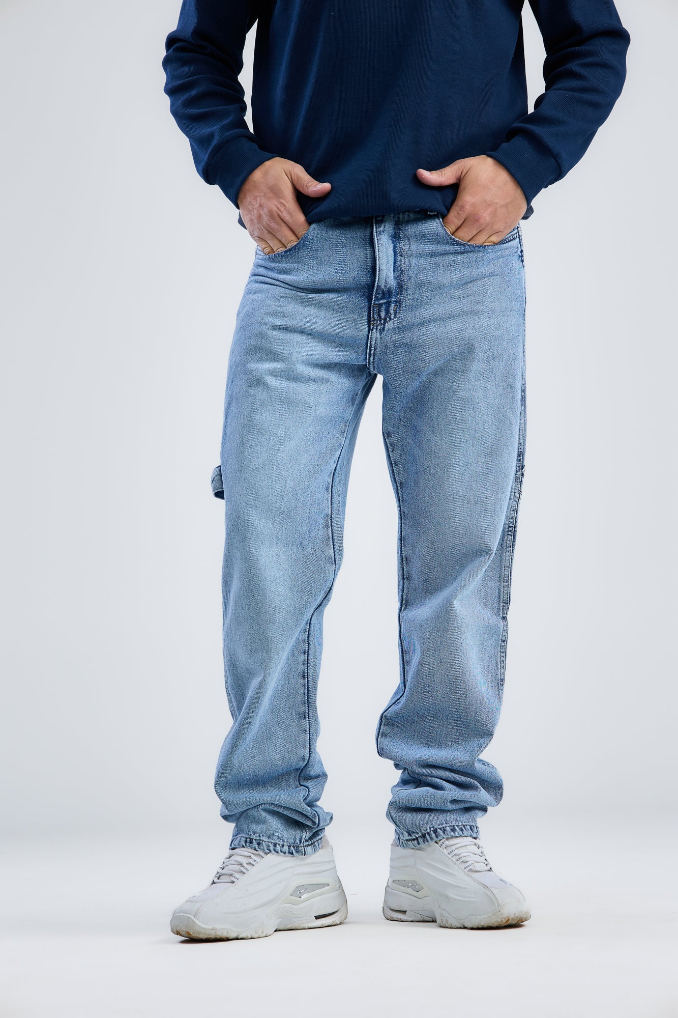 Embroidery Washed Denim wide leg jeans