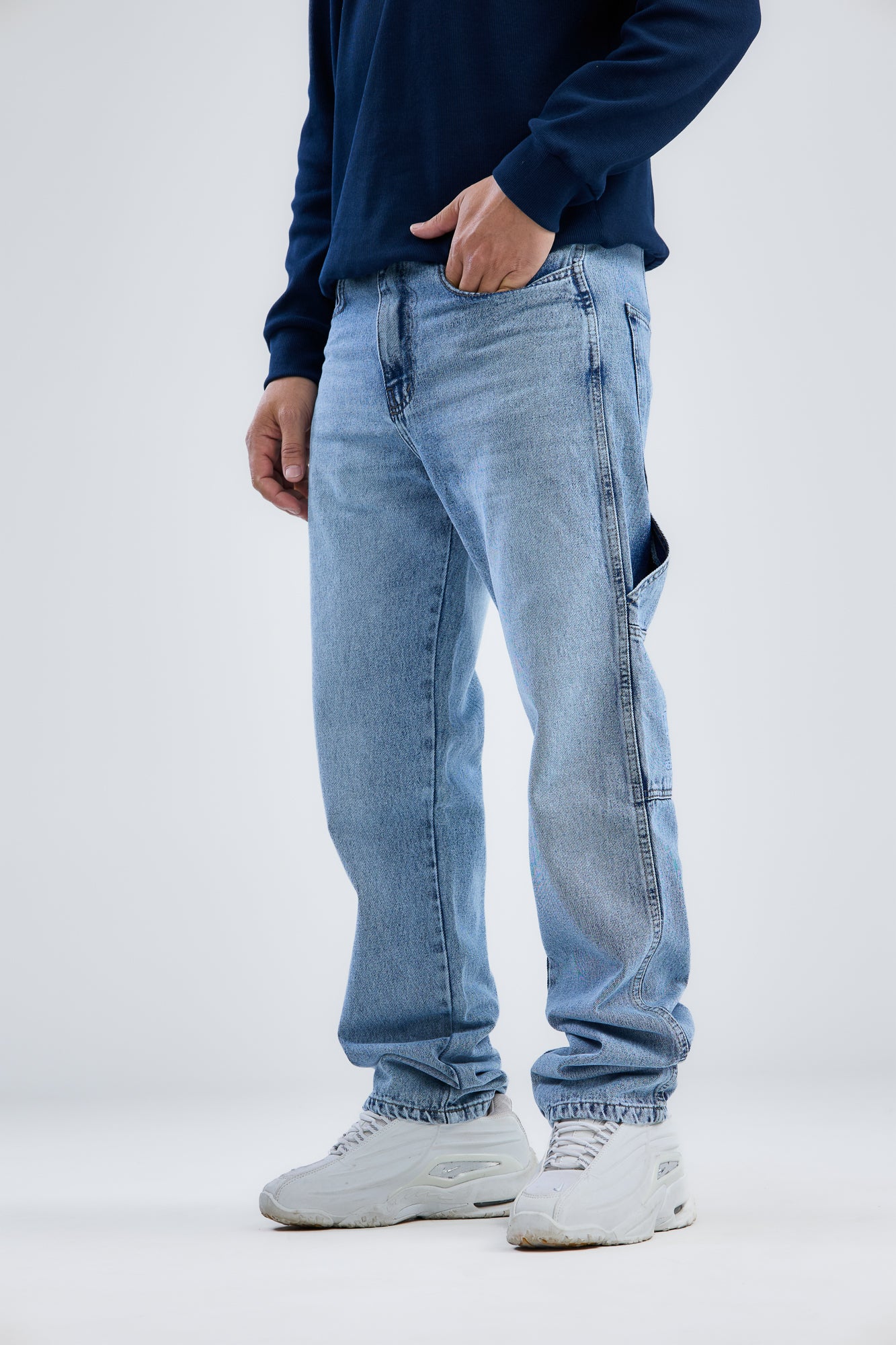 Embroidery Washed Denim wide leg jeans