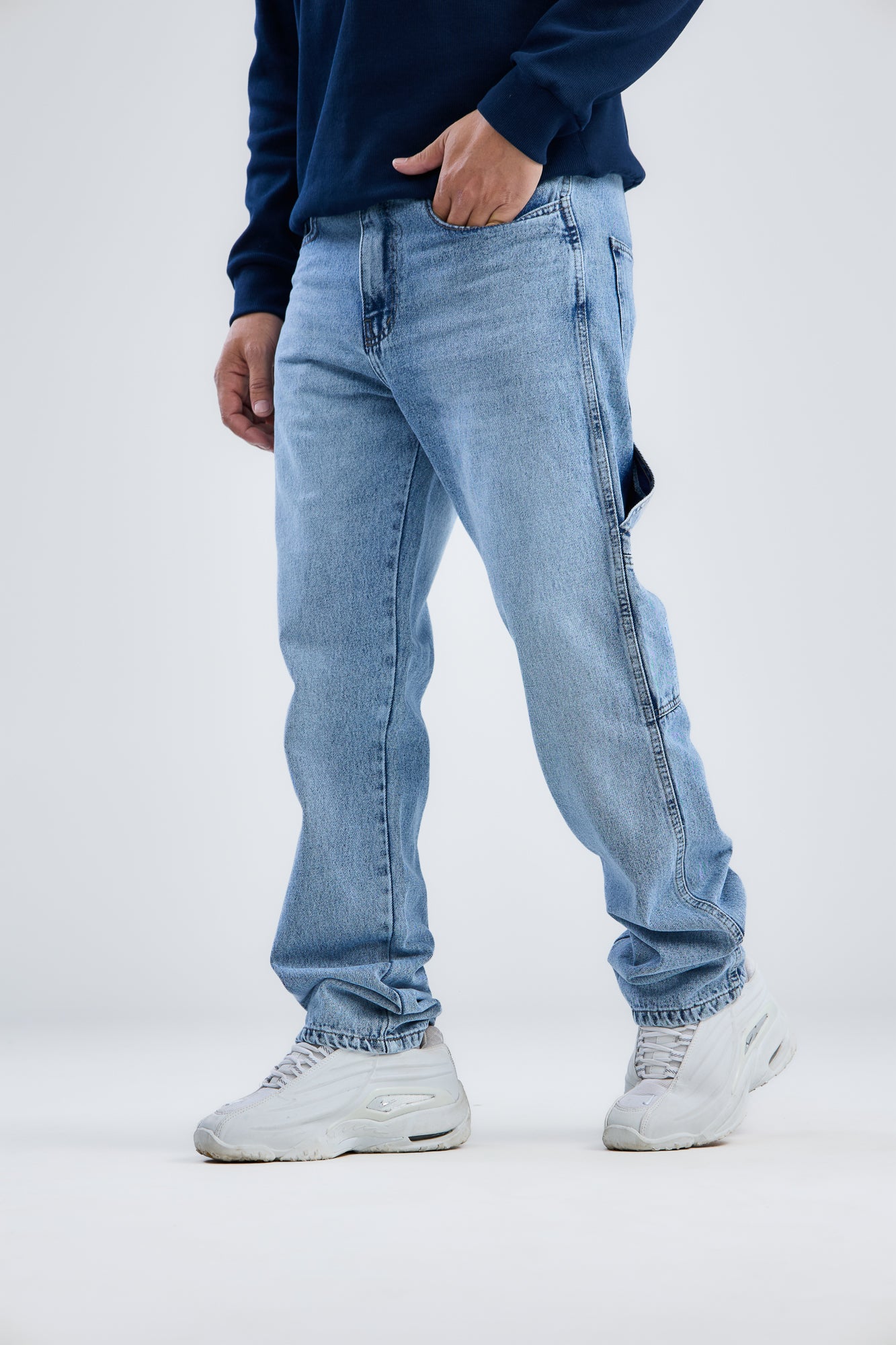Embroidery Washed Denim wide leg jeans
