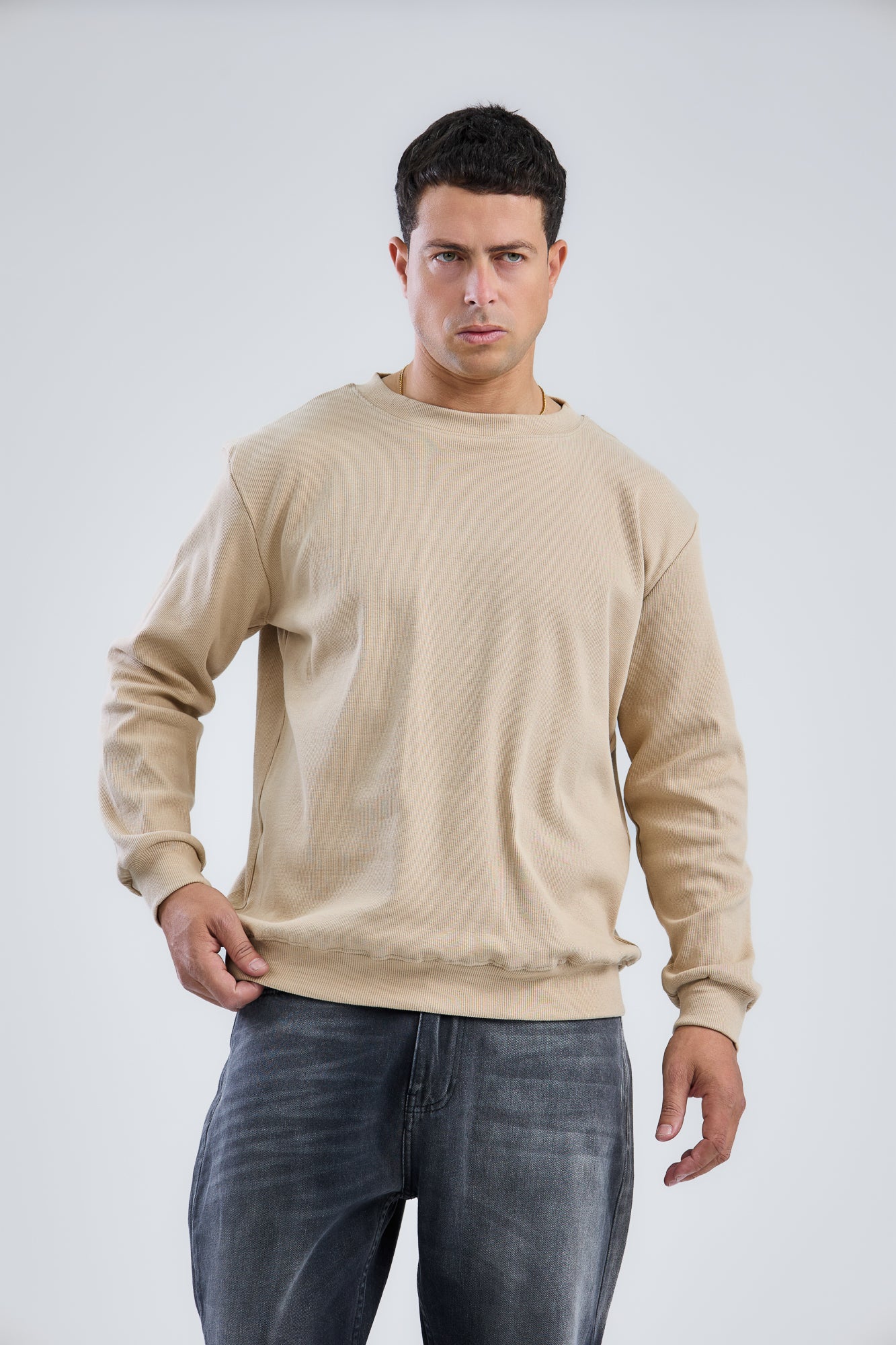 Basic Ribbed Trims Round T-Shirt