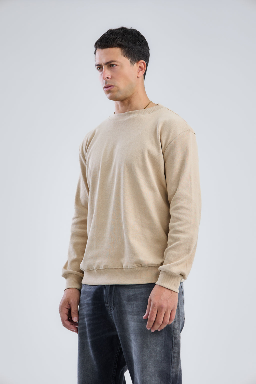 Basic Ribbed Trims Round T-Shirt