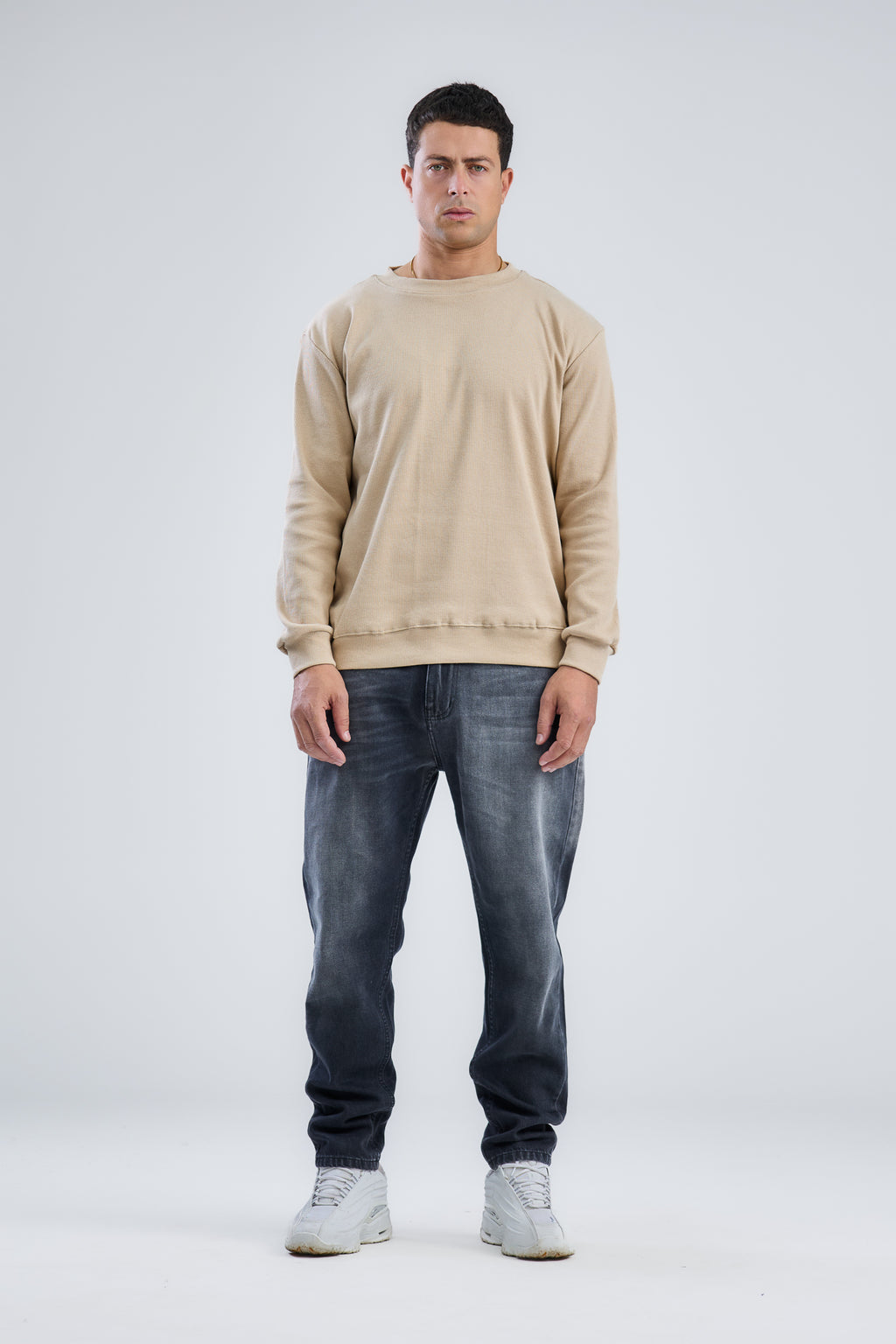 Basic Ribbed Trims Round T-Shirt