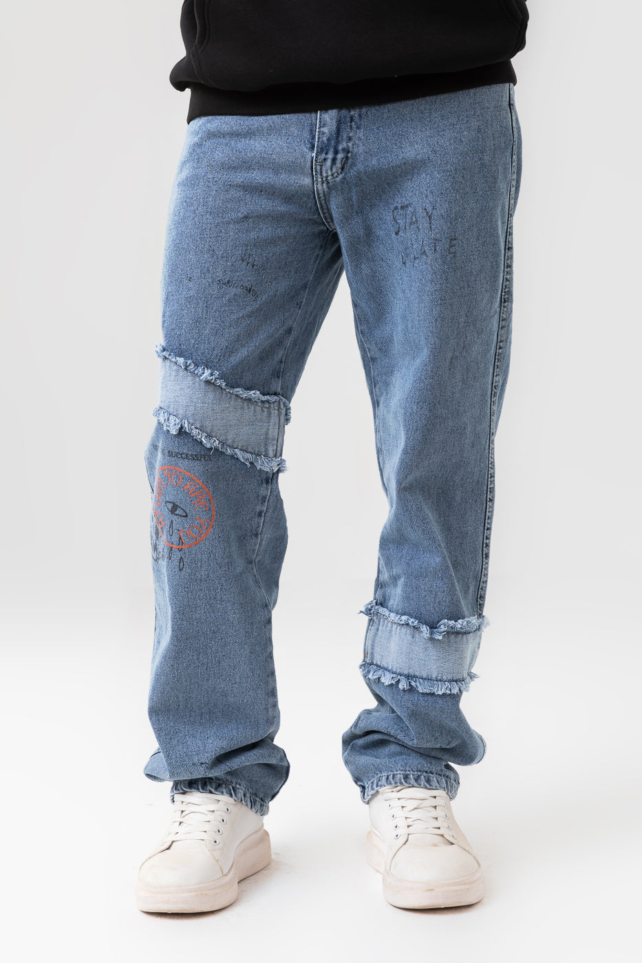 PRINTED WIDE LEG JEANS