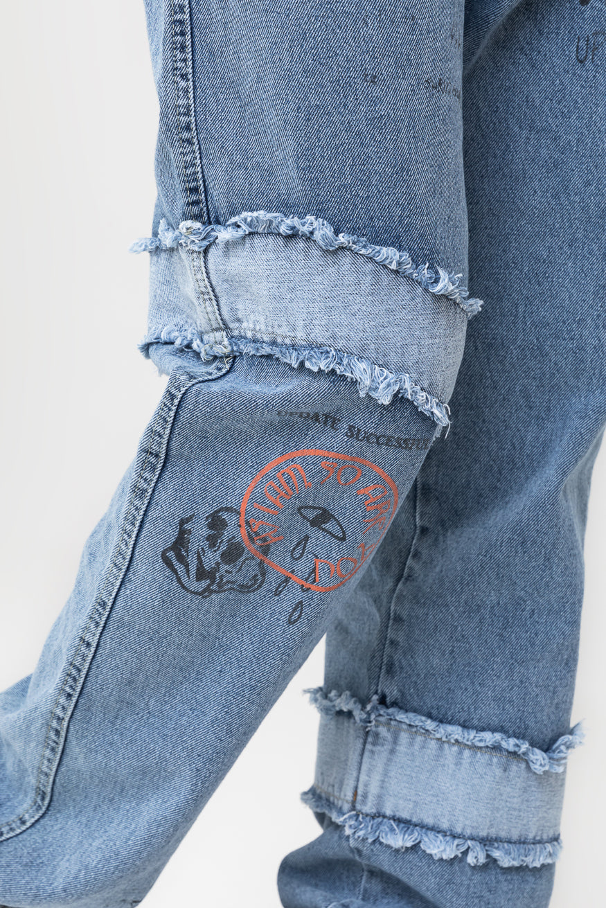 PRINTED WIDE LEG JEANS