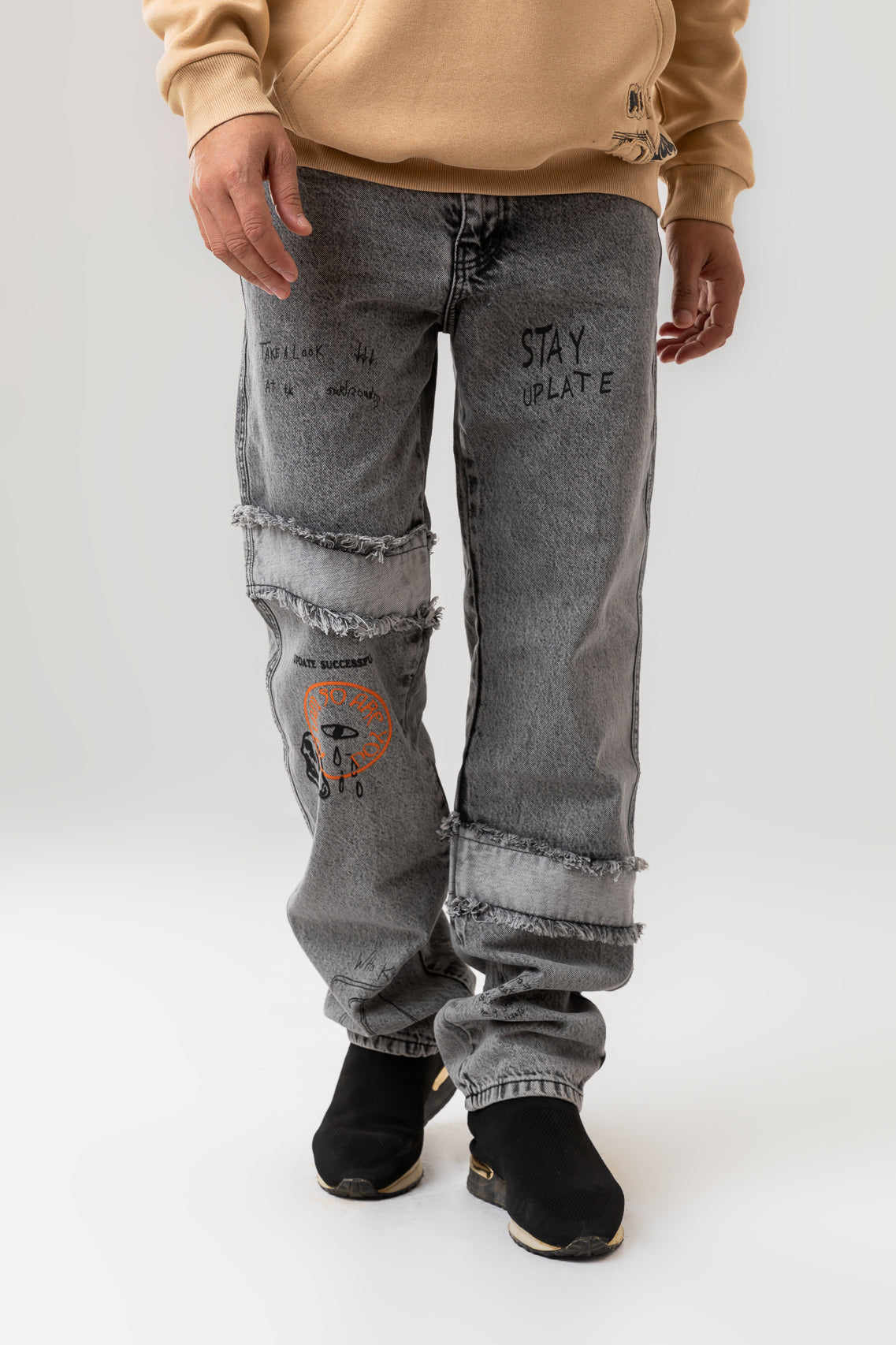 PRINTED WIDE LEG JEANS