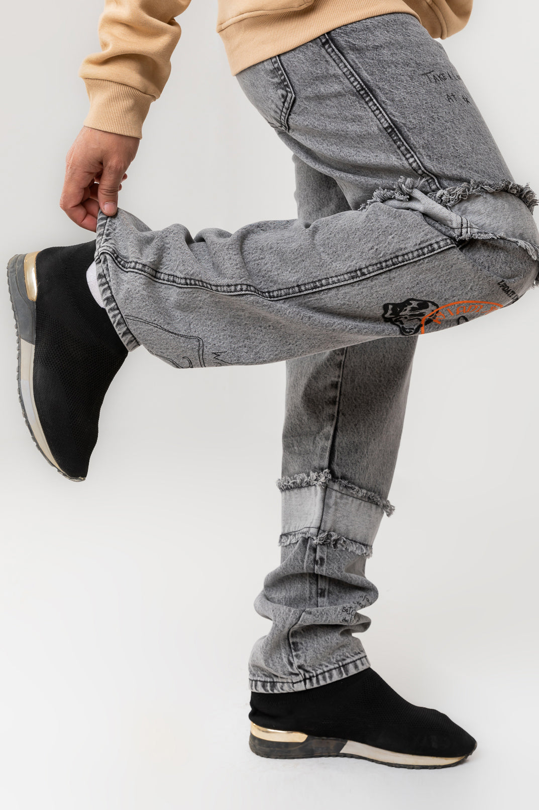 PRINTED WIDE LEG JEANS