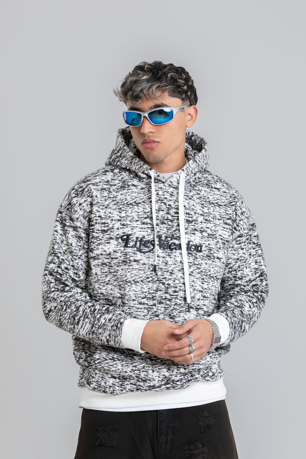 WHITE & BLACK PATTERNED HOODIE