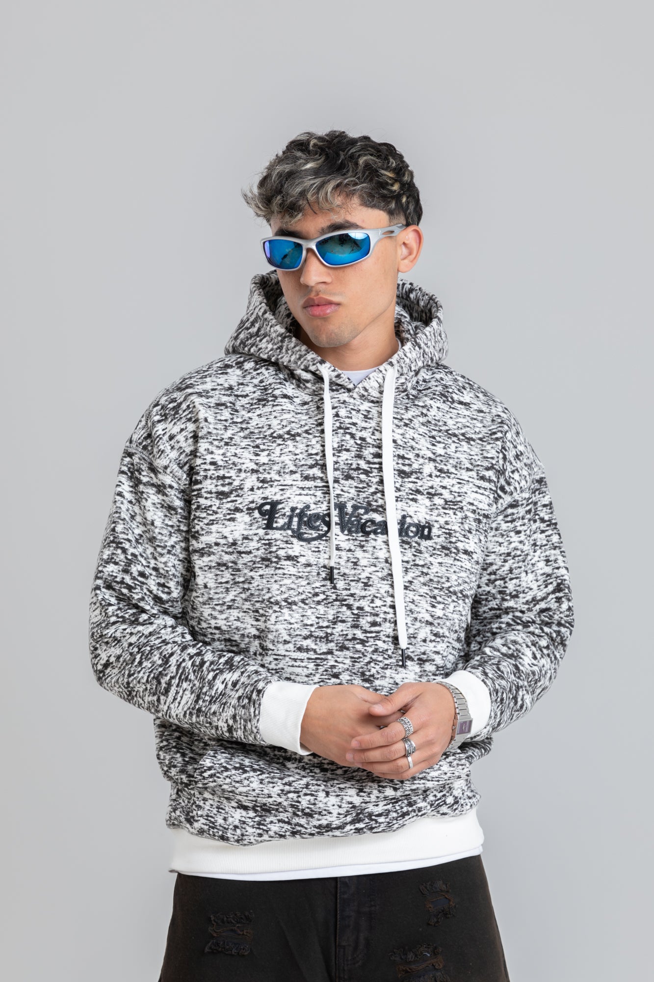 WHITE & BLACK PATTERNED HOODIE