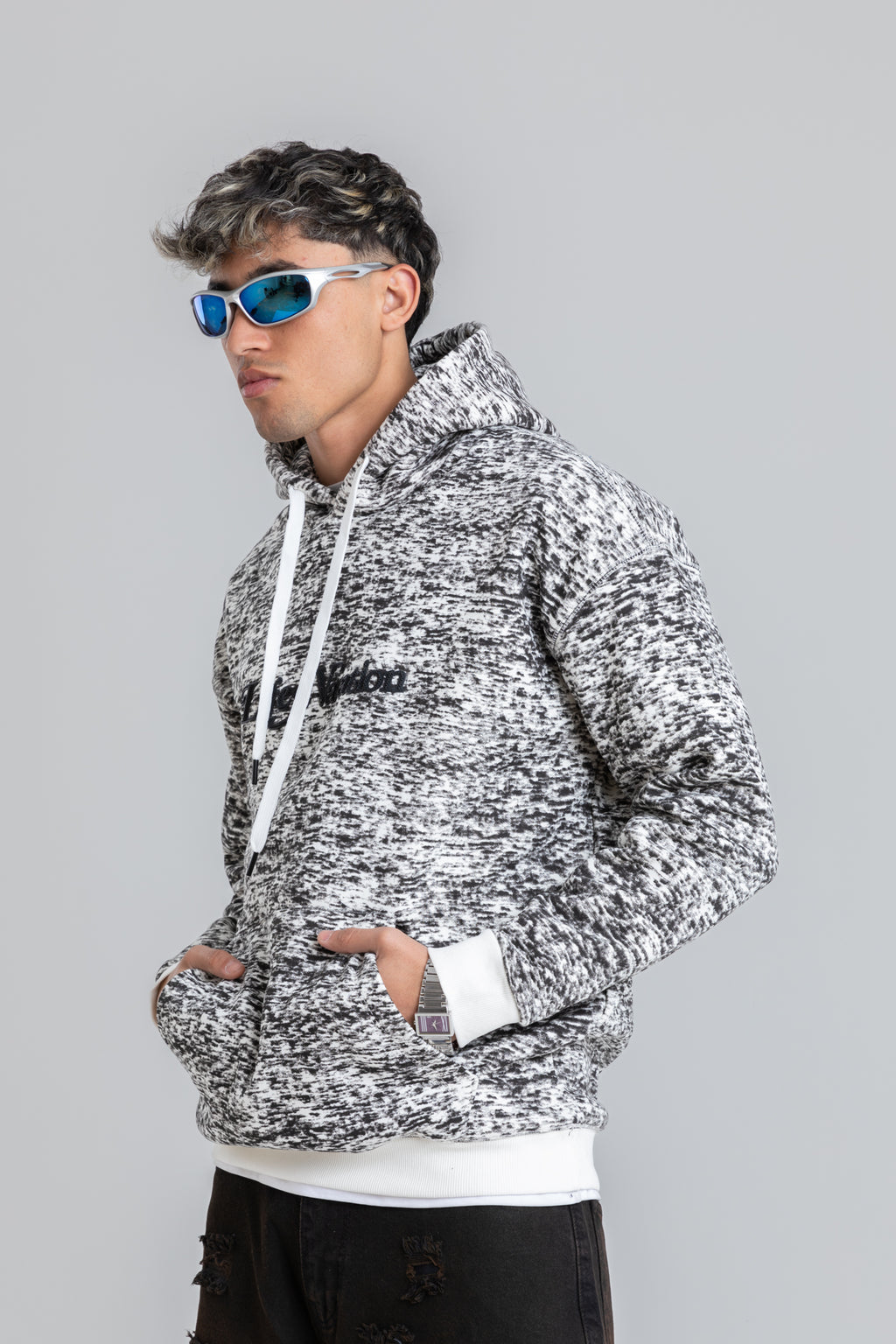 WHITE & BLACK PATTERNED HOODIE